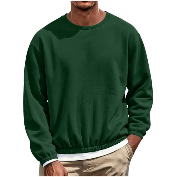 hoksml Men s Crew Neck Sweatshirt Cropped Loose Drop Shoulder Elastic Waist for Casual Daily Work Outdoor Comfort
