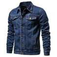 thumbnail image 1 of hoksml Men's Denim Jacket Button Front Slim Fit Plus Size Solid Color Lapel Collar Utility Workwear Jean Coat with Multiple Pockets M-5XL, 1 of 3