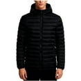 thumbnail image 1 of hoksml Men's Detachable Hood Puffer Jacket with Slash Pockets Solid Color Zip-Front Quilted Coat for Winter Warmth, 1 of 2