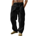 thumbnail image 1 of hoksml Men's Drawstring Cargo Pants Solid Color Linen-Look Straight Leg Casual Multi Pocket Beach Pants, 1 of 6