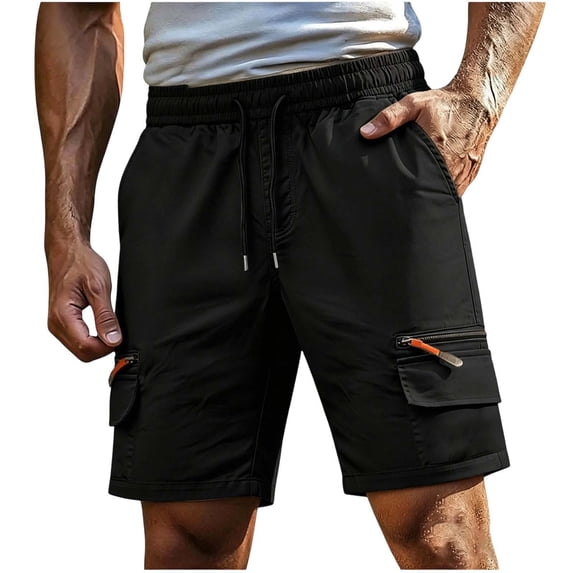 hoksml Men's Drawstring Elastic Waist Cargo Shorts, Multi Pocket Relaxed Fit Casual Shorts for Outdoor Hiking Daily Wear