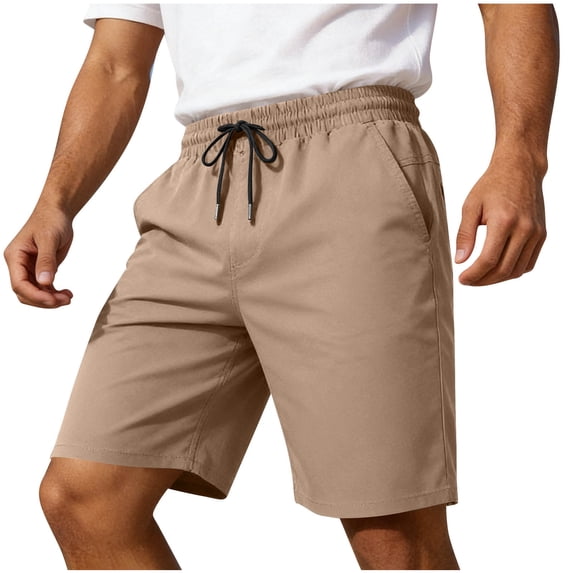 hoksml Men's Drawstring Elastic Waist Casual Shorts, Leather Patch Detail Relaxed Fit Walking Shorts for Summer Daily Vacation Wear