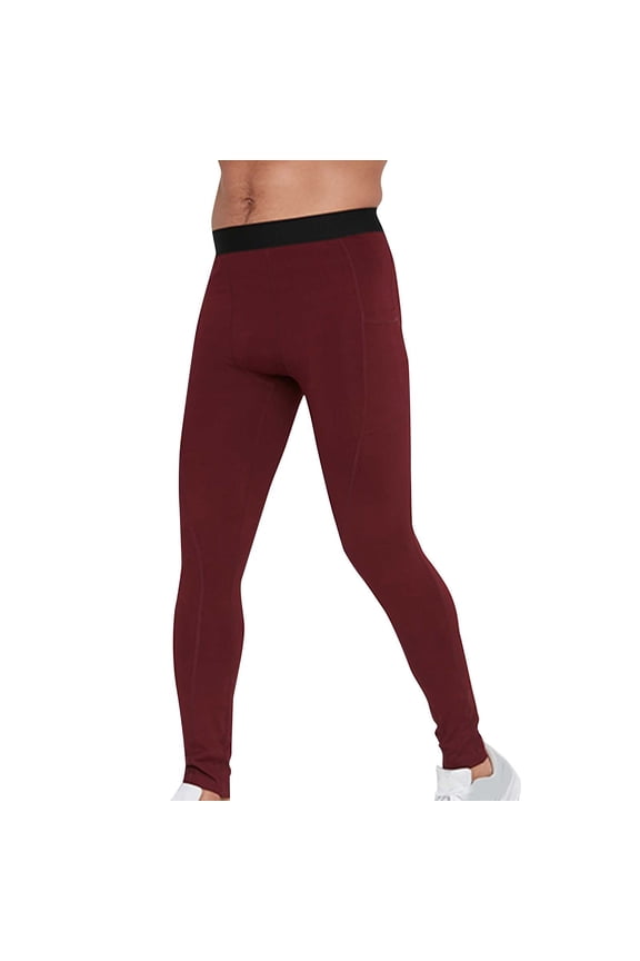 Men's Drying Yoga Workout Tights with Color Block Elastic Waist Compression Base Layer Pants for Gym Training