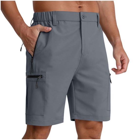 hoksml Men's Elastic Waist Quick Dry Cargo Shorts, Multi Zip Pocket Outdoor Hiking Casual Shorts for Daily Travel Wear