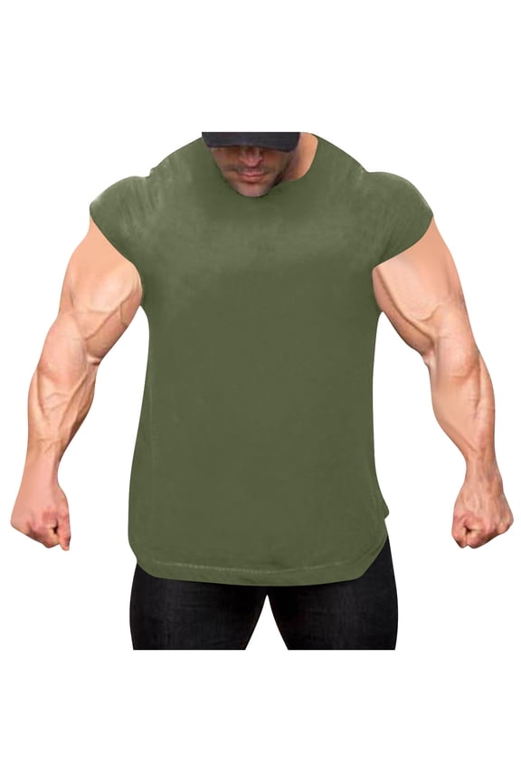 Men's Fitness Sport T-shirt Vintage Solid Color Round Neck Workout Tank Tops Casual Loose Comfort Permeability Sleeveless Tee Shirts