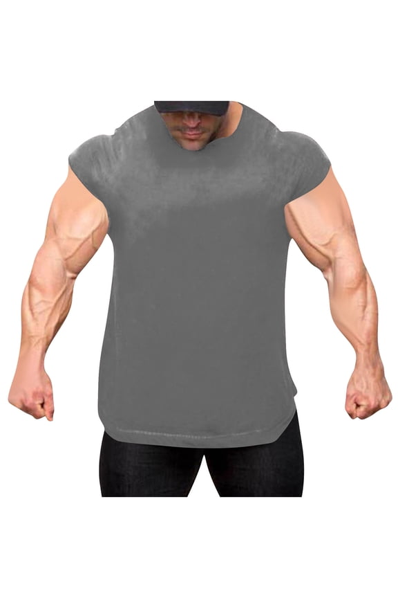 Men's Fitness Sport T-shirt Vintage Solid Color Round Neck Workout Tank Tops Casual Loose Comfort Permeability Sleeveless Tee Shirts