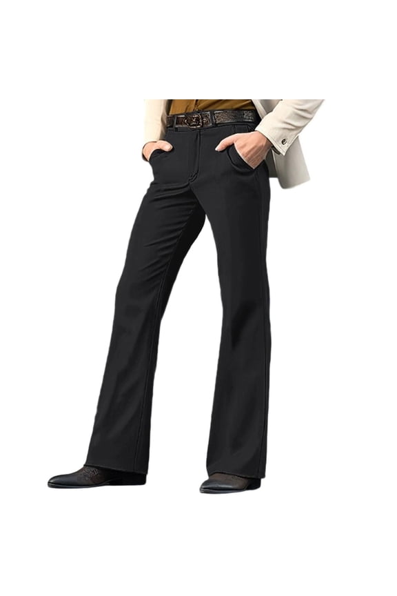 Men's Flared Trousers Solid Color Slim Fit Bootcut Pants Stretch Twill Dress Slacks for Business Casual