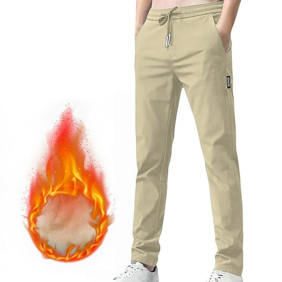 hoksml Men's Fleece-Lined Athletic Pants with Pockets Solid Color Drawstring Waist Slim Straight Leg Thickened Warmth Training Sport Pants