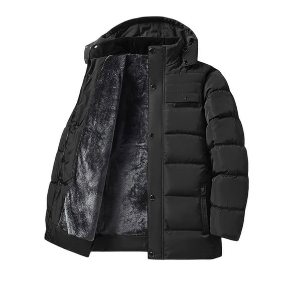 hoksml Men's Fleece Lined Parka with Detachable Hood Heavyweight Winter Jacket Long Sleeve Coat with Pockets