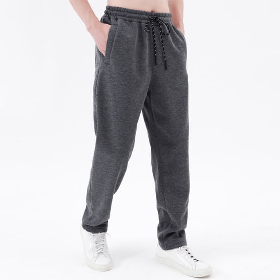 hoksml Men's Fleece Lined Sweatpants Solid Color Heavyweight Thermal Straight Leg Casual Pants with Drawstring Waist for Winter