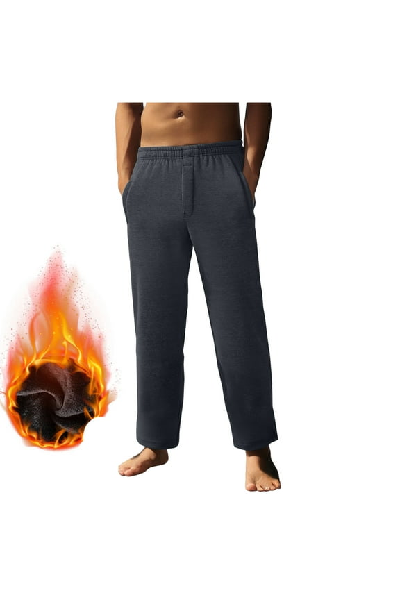 Men's Fleece Sweatpants Winter Thermal Joggers with Zipper Fly and Elastic Waistband Warm Straight Leg Casual Pants for Cold Weather
