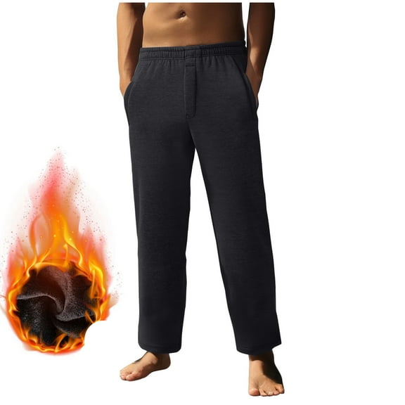hoksml Men's Fleece Sweatpants Winter Thermal Joggers with Zipper Fly and Elastic Waistband Warm Straight Leg Casual Pants for Cold Weather