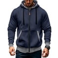 thumbnail image 1 of hoksml Men's Full Zip Hooded Sweatshirt, Contrast Trim Drawstring Hoodie Jacket with Kangaroo Pocket and Ribbed Cuffs, Casual Long Sleeve Outerwear, 1 of 8