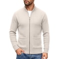 thumbnail image 1 of hoksml Men's Full Zip Knit Cardigan Stand Collar Long Sleeve Casual Soft Lightweight Sweater Jacket for Daily Comfort, 1 of 9