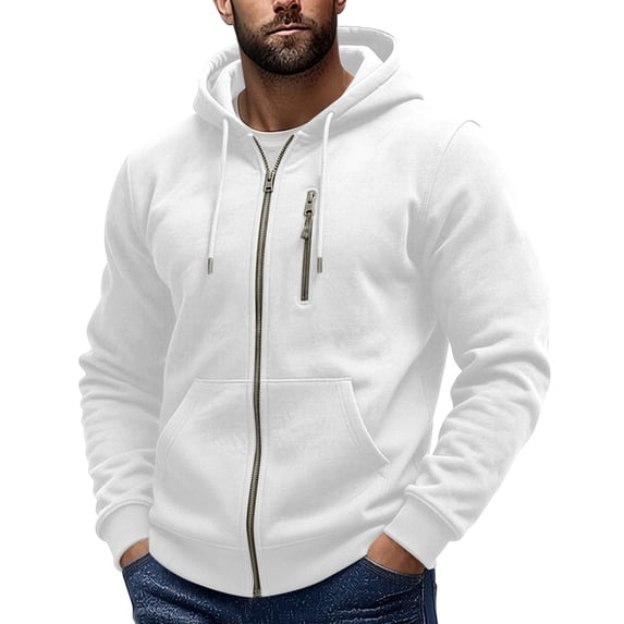 hoksml Men's Full Zip Up Hoodie Jacket Multi Pockets Casual Outerwear for Daily Wear Fall Work Travel Comfort