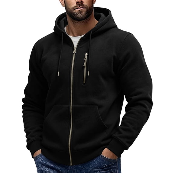 hoksml Men's Full Zip Up Hoodie Jacket Multi Pockets Casual Outerwear for Daily Wear Fall Work Travel Comfort