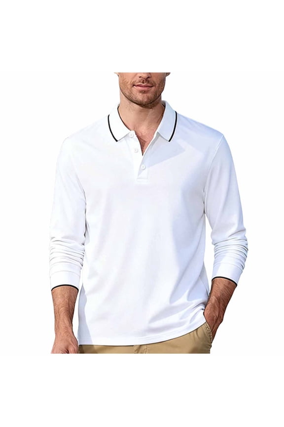Men's Golf Pullover Shirt Solid Color Collared Button-Down Loose Fit Top for Men, Long Sleeve Base Layer Casual Sportswear