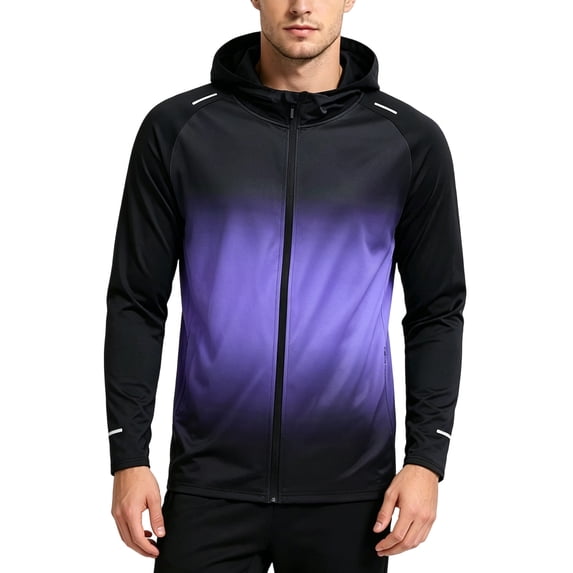 hoksml Men's Gradient Hooded Running Jacket Full Zip Quick Dry Lightweight Athletic Windbreaker for Outdoor Gym Cycling Daily Wear