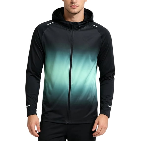 hoksml Men's Gradient Hooded Running Jacket Full Zip Quick Dry Lightweight Athletic Windbreaker for Outdoor Gym Cycling Daily Wear