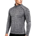 thumbnail image 1 of hoksml Men's Heather Raglan Full Zip Performance Athletic Jacket, Stand Collar Quick Dry Top with Zip Sleeve Pocket for Running Gym Outdoor Daily Wear, 1 of 4
