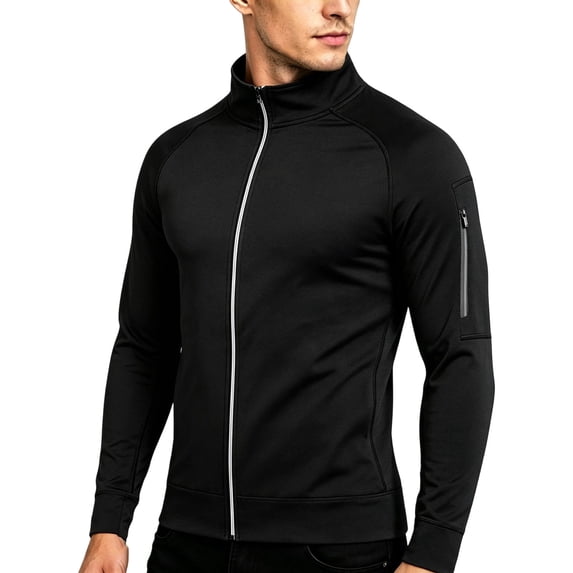 hoksml Men's Heather Raglan Full Zip Performance Athletic Jacket, Stand Collar Quick Dry Top with Zip Sleeve Pocket for Running Gym Outdoor Daily Wear