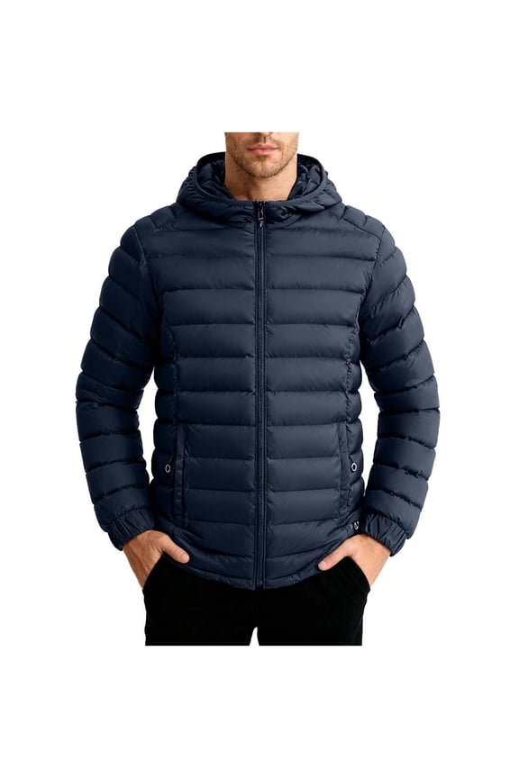 Men's Heavyweight Puffer Jacket with Detachable Hood Solid Color Zip-Front Coat with Zipper Pockets for Extreme Cold Weather
