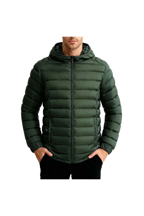 Men's Heavyweight Puffer Jacket with Detachable Hood Solid Color Zip-Front Coat with Zipper Pockets for Extreme Cold Weather