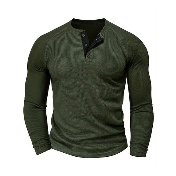 hoksml Men's Henley Shirt - Long Sleeve Solid Color Pullover, Button Front Relaxed Fit Casual Crewneck Top