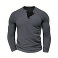 thumbnail image 1 of hoksml Men's Henley Shirt - Long Sleeve Solid Color Pullover, Button Front Relaxed Fit Casual Crewneck Top, 1 of 3