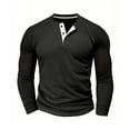 thumbnail image 1 of hoksml Men's Henley Shirt - Long Sleeve Solid Color Pullover, Button Front Relaxed Fit Casual Crewneck Top, 1 of 3