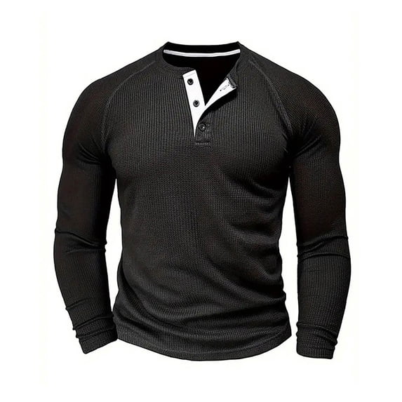 hoksml Men's Henley Shirt - Long Sleeve Solid Color Pullover, Button Front Relaxed Fit Casual Crewneck Top