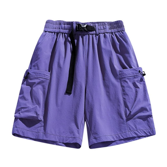 hoksml Men's Hiking Cargo Shorts Solid Color Elastic Waist Workwear Shorts Outdoor Casual Multi Pocket Adjustable Waist Five Quarter Pants