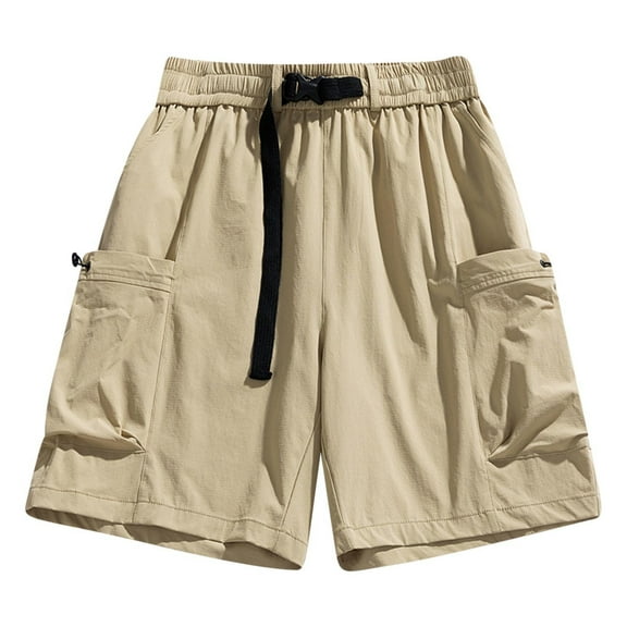 hoksml Men's Hiking Cargo Shorts Solid Color Elastic Waist Workwear Shorts Outdoor Casual Multi Pocket Adjustable Waist Five Quarter Pants