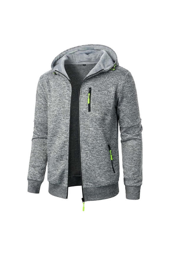 Men's Hooded Full Zip Track Jacket French Terry Knit Sweatshirt with Pockets Casual Athletic Coat for Fall Winter