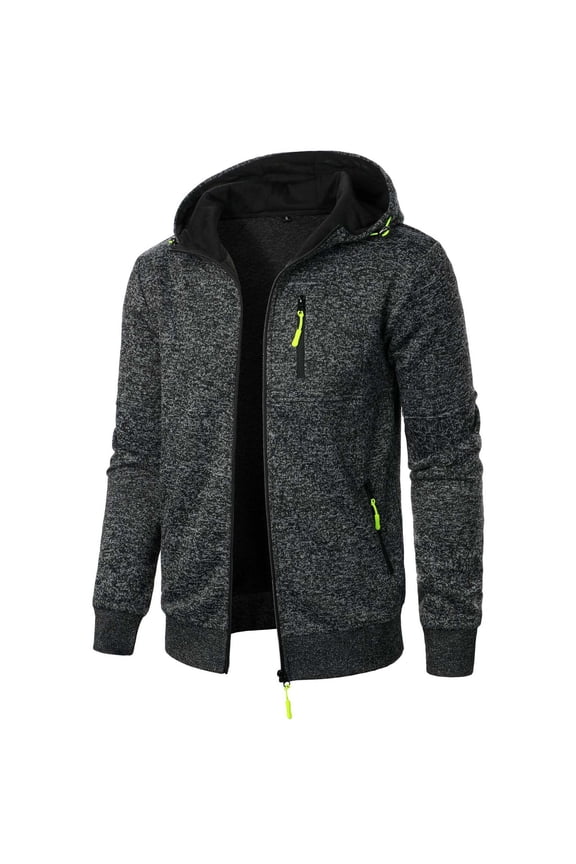 Men's Hooded Full Zip Track Jacket French Terry Knit Sweatshirt with Pockets Casual Athletic Coat for Fall Winter