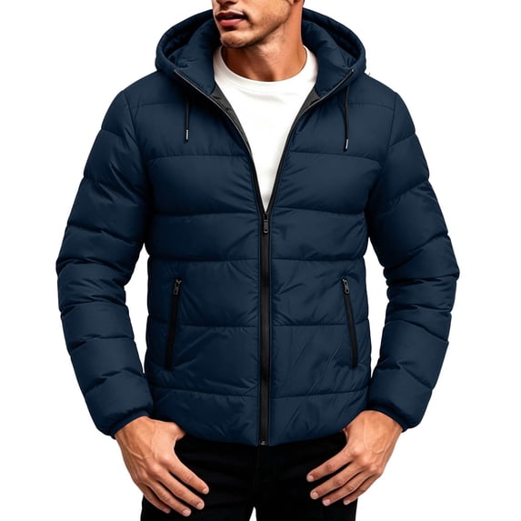 hoksml Men's Hooded Padded Jacket Zip Up Long Sleeve Warm Lightweight Winter Coat for Daily Casual Comfort