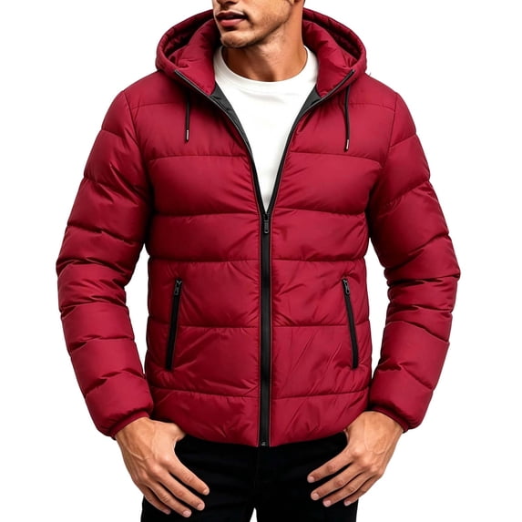 hoksml Men's Hooded Padded Jacket Zip Up Long Sleeve Warm Lightweight Winter Coat for Daily Casual Comfort