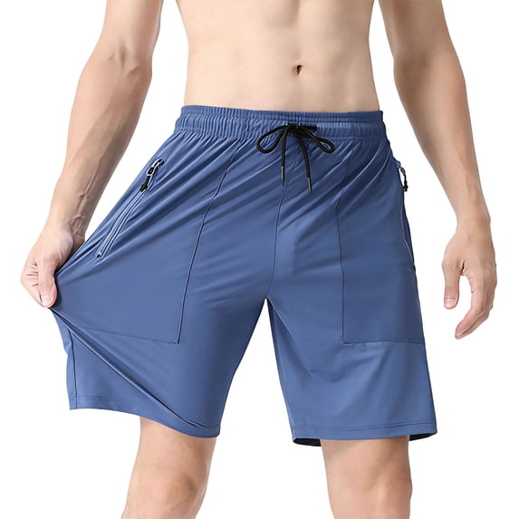 hoksml Men's Ice Silk Quick Dry Athletic Shorts with Elastic Drawstring Waist, Zipper Pockets, Two Tone Breathable Fabric, for Gym, Hiking, Workout and Casual Daily Wear