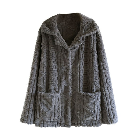 hoksml Men's Jacquard Flannel Long Sleeve Pajama Shirt Winter Warm Button Down Lapel Collar Sleepwear Top Thickened Casual Loungewear Shirt