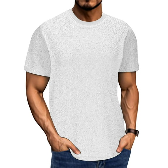 hoksml Men's Leisure Texture T-Shirts Solid Color Elasticity Short Sleeved Round Neck Shirts Casual Loose Athletic Running Gym Workou Tee Tops