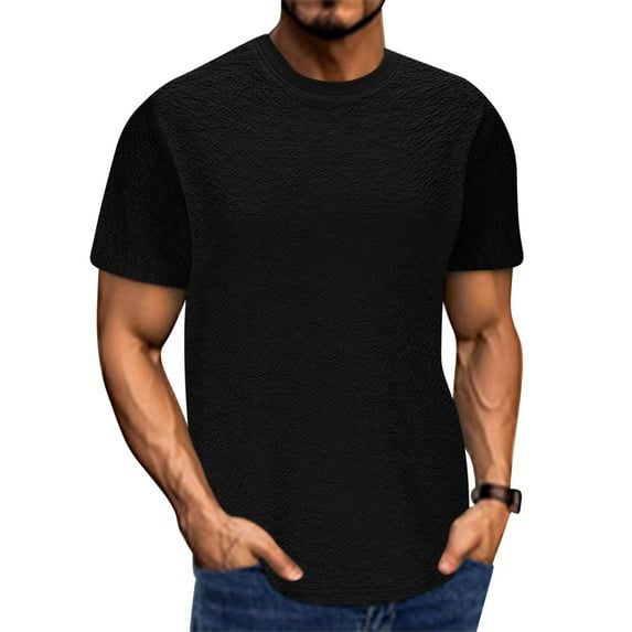 hoksml Men's Leisure Texture T-Shirts Solid Color Elasticity Short Sleeved Round Neck Shirts Casual Loose Athletic Running Gym Workou Tee Tops