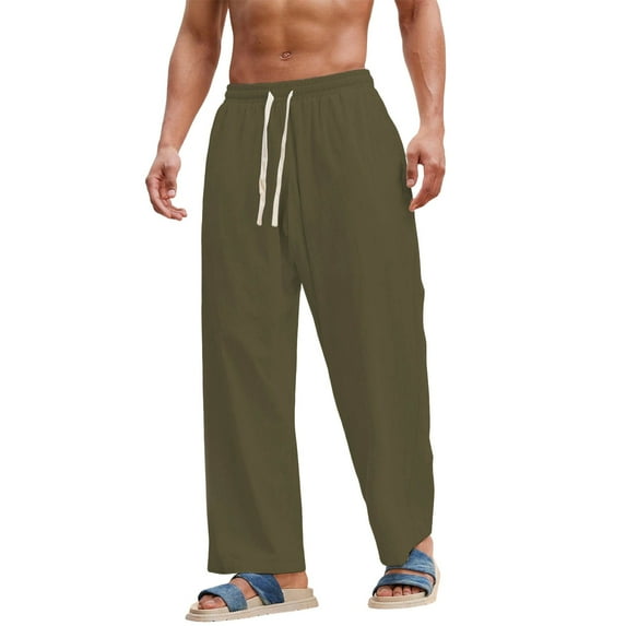 hoksml Men's Lightweight Breathable Casual Wide Leg Pants Solid Color Drawstring Waistband Loose Sports Pants