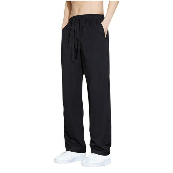 hoksml Men's Lightweight Breathable Pants with Drawstring Waist Straight Leg Casual Athletic Beach Pants for Lounge Travel and Outdoor