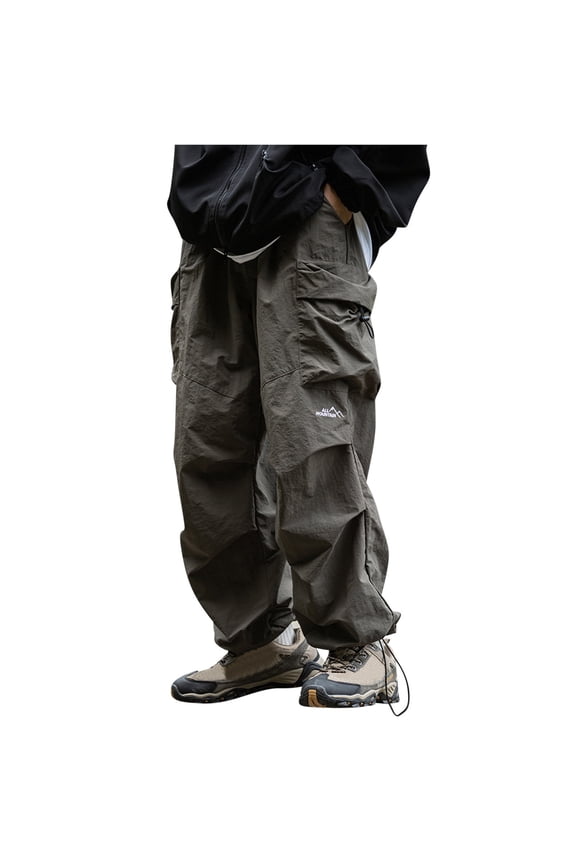 Men's Lightweight Cargo Pants Windproof Waterproof Outdoor Hiking Travel Pants Casual Loose Elastic Waist Drawstring Adjustable Leg Jogger Work Trousers