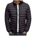 thumbnail image 1 of hoksml Men's Lightweight Down Jacket Solid Color Quilted Puffer Coat with Stand Collar and Zip Pockets, 1 of 5