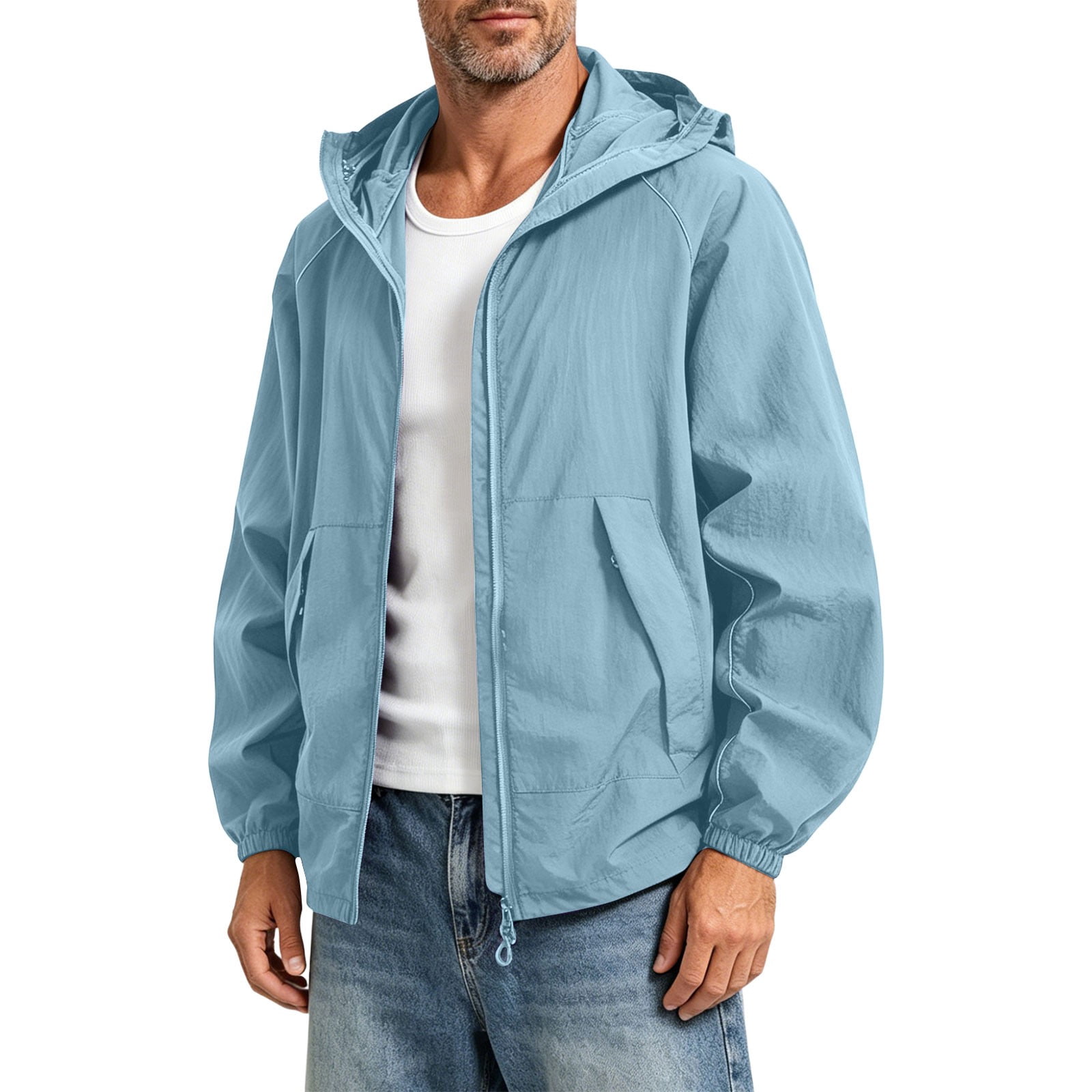 hoksml Men's Lightweight Nylon Windbreaker Jacket, Full Zip Hooded