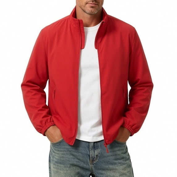 hoksml Men's Lightweight Zip Up Windbreaker Jacket, Elastic Cuff Regular Fit Stand Collar Outerwear for Business Golf Daily Travel Casual Wear