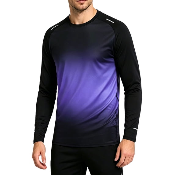 hoksml Men's Long Sleeve Workout T Shirts, Quick Dry Athletic Running Tops, Raglan Crew Neck Performance Sport Tees for Training Gym