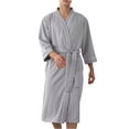 thumbnail image 1 of hoksml Men's Long Waffle Weave Robe Solid Color Shawl Collar Bathrobe with Belt Soft Absorbent Kimono Style Loungewear, 1 of 5