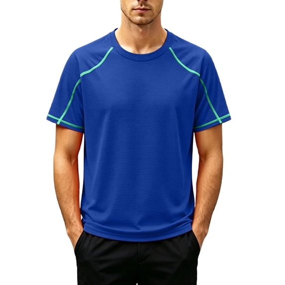 hoksml Men's Mesh Athletic Raglan Short Sleeve T-Shirt, Contrast Stitch Quick Dry Sports Tee, Light Airy Workout Top in Multiple Colors